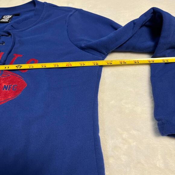 NFL Team Apparel NY Giants Sweatshirt Women's L Cute Lace Up Neckline Poet Fuzz - Picture 6 of 8